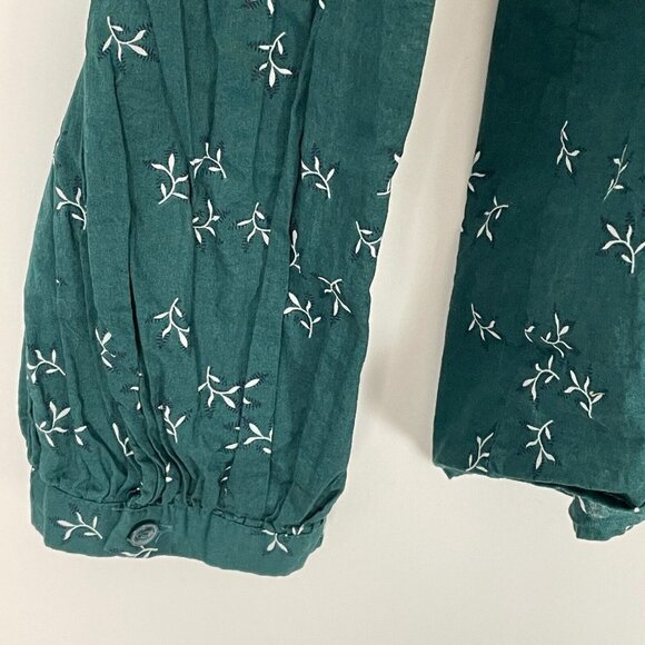 ANA Blouse Womens 2X Plus Green Floral Button Front Relaxed Balloon High Low Top - Picture 4 of 9